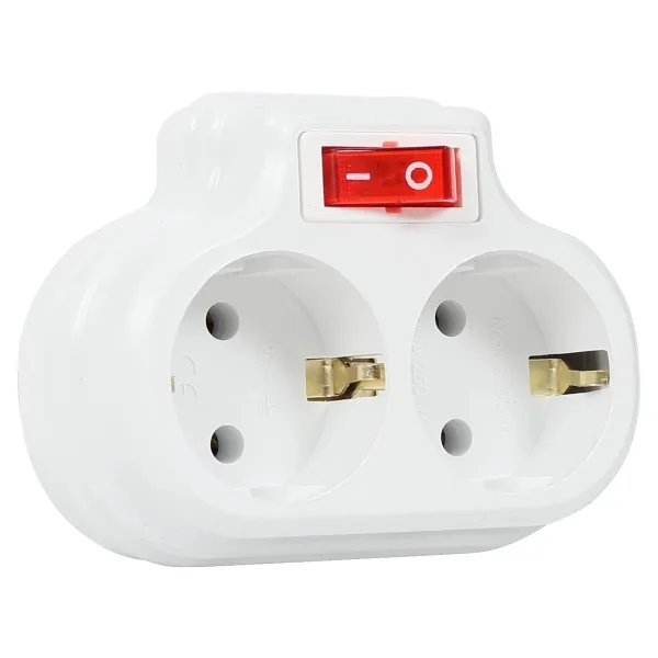 TİMSAL 2'li Anahtarlı Golyat, İkili Topraklı Priz Çoklayıcı Fiş, Beyaz renk, 16A 250 Volt, Max 3600 Watt (Beyaz)