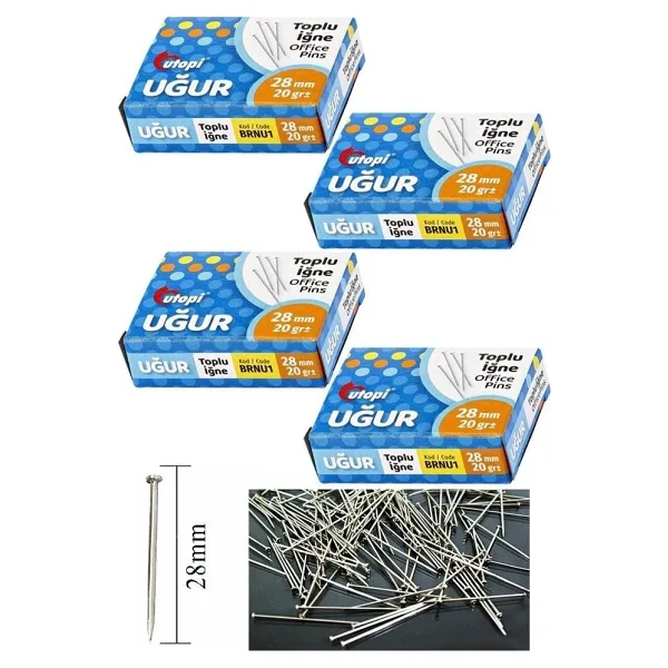 Toplu İğne 20 gr 28 mm 4 Paket Yaklaşık 600 Adet Nikel Kaplı Toplu İğne Düğün Nişan Takı İğnesi Okul Ofis Büro