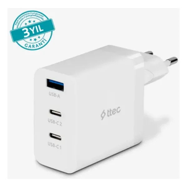 Ttec SmartCharger Trio GAN 2SCG03B 65 W Beyaz Hızlı Şarj Adaptörü