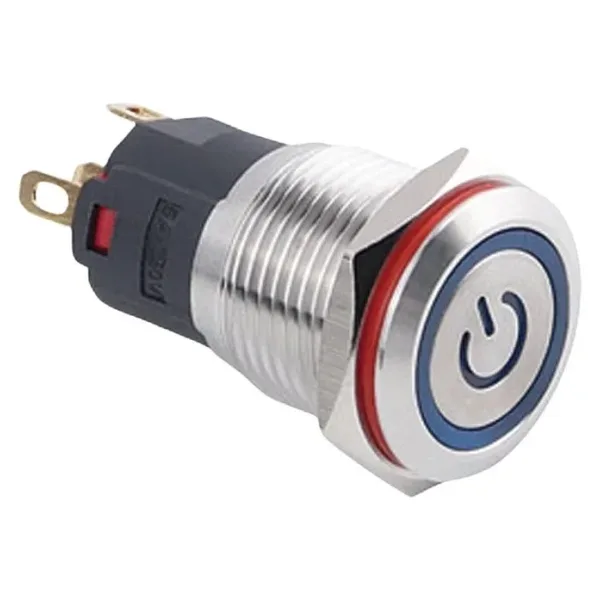 WD16A-P1Z-EC 16mm Düz Anahtarlı Işıklı Power Metal Buton - Mavi