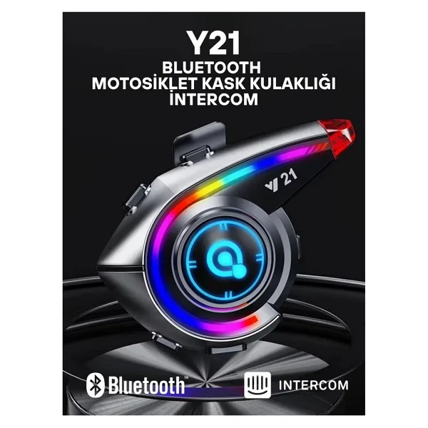 Y21 Rgb Işık Efektli İntercom Bluetooth Motosiklet Kask Kulaklığı İntercom Kulaklık