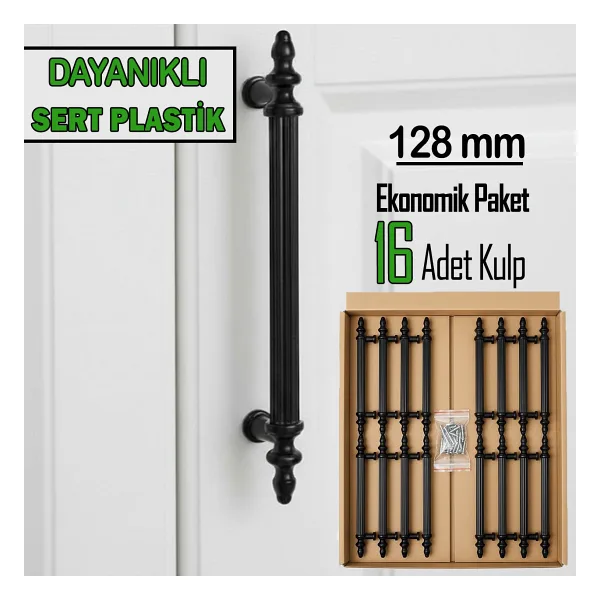 16 Adet Sert Plastik Polavit Siyah 128 Mm Mobilya Mutfak Çekmece Dolap Dolabı Kulpu Kulbu Kulpları
