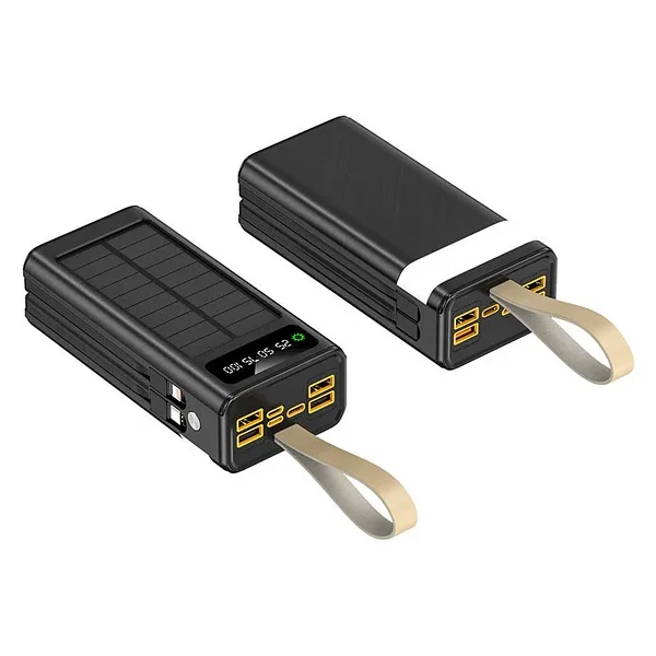 30.000 Mah Güneş Enerjili Powerbank 22.5W Hızlı Şarj, Çoklu Usb Çıkış, Dahili Kablo Ve Dijital Ekranlı Taşınabilir Şarj Cihazı