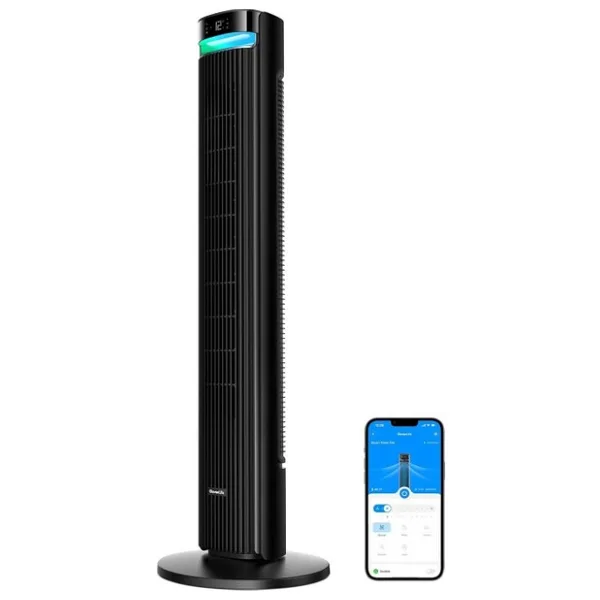 42 Inç Sessiz Akıllı Kule Vantilatör, 12 Hız, Wifi, Alexa, Uzaktan Kumanda - Siyah