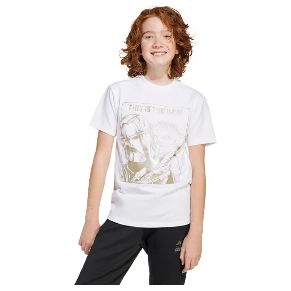 Adidas X Star Wars The Mandalorian Graphic JF3637 Beyaz Kısa Kollu Bisiklet Yaka Çocuk Tişört