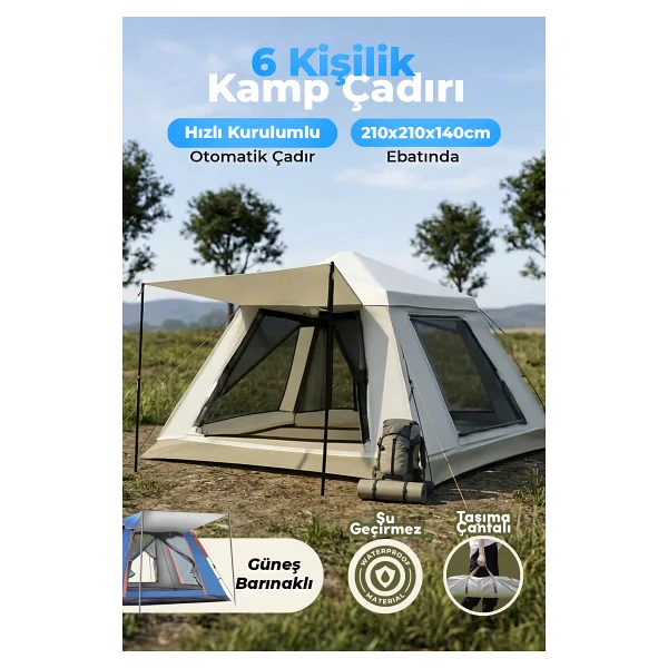 Auhma Outdoor AC6636 210x210x140 cm 6 Kişilik Otomatik Çadır