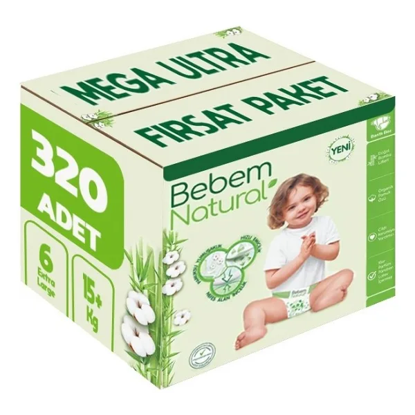 Bebem Natural 6 Numara Ekstra Large 64'lü 5 Adet Bebek Bezi