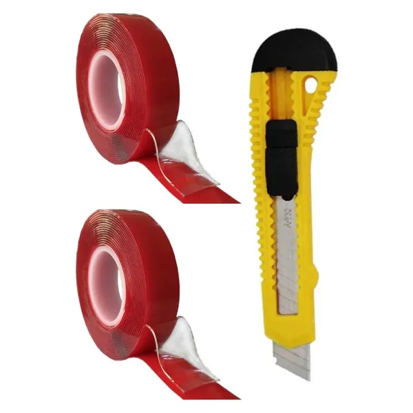 Çift Taraflı Bant Silikonlu Süper Güçlü Çivisiz Montaj Bandı Ve Maket Bıçağı 1 Adet 18Mm X 2 Metre Extra Yüksek Mukavemetli