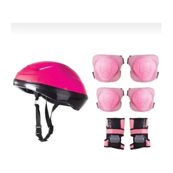 Çocuk Kask Dizlik Dirseklik Koruyucu Seti - Pembe
