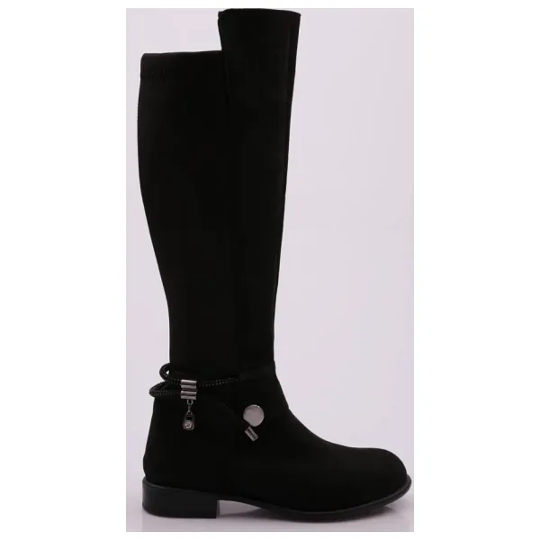 DGN 505-22k Kadin Arkasi Strech Yani Fermuarli Knee High Flats Çizme