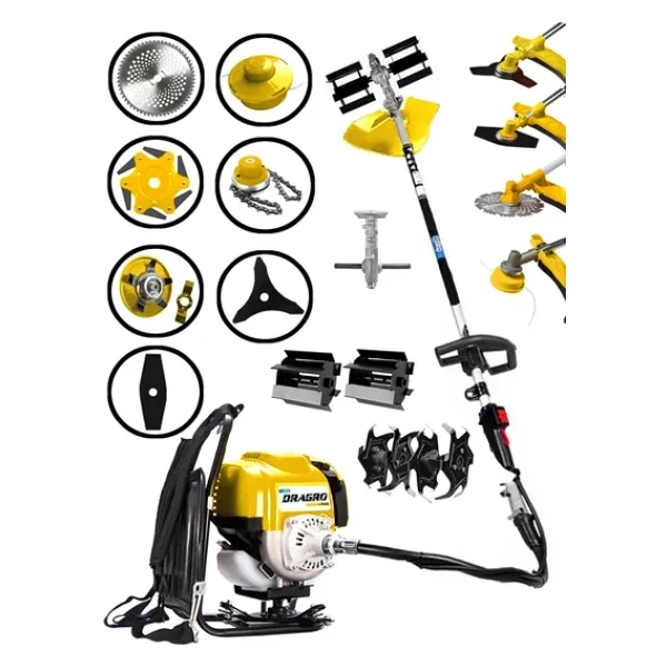 Dragro 4X4 Bahçe Seti 2 Zamanlı Sırt Tipi Benzinli Motorlu Tırpan Ot Çim Çayır Biçme Kesme Makinesi