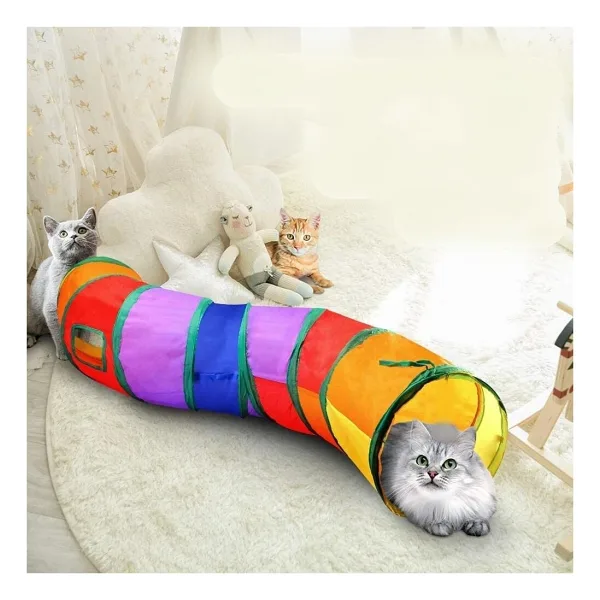 Duffa Katlanabilir Kedi Tüneli Kedi Oyun Tüneli Gökkuşağı Renk - Kıvrımlı Tünel