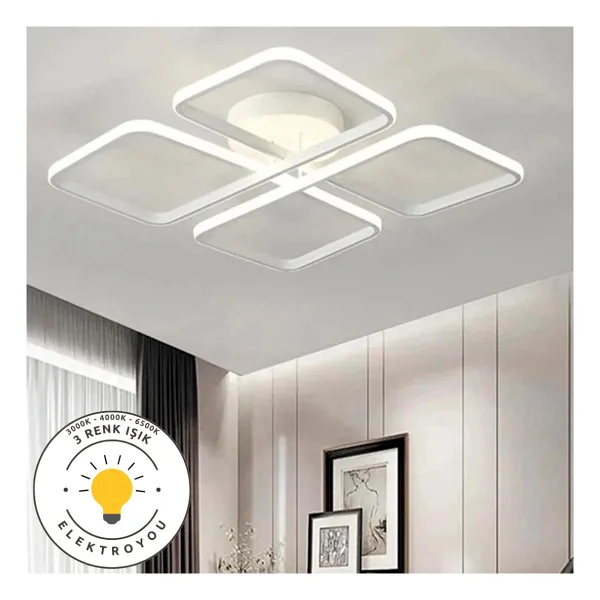 Elektroyou Novem Beyaz 3 Renk Kumandalı Plafonyer LED Avize