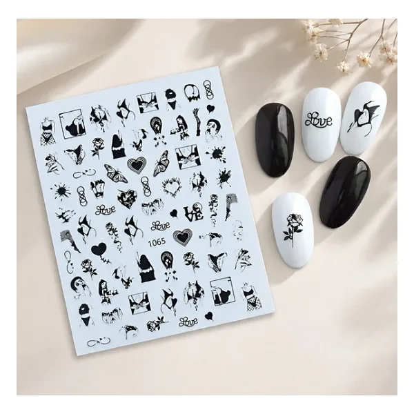 Gotik Stil Kalp Kelebek Tırnak Sticker Tırnak Etiketi Nail Art Jo-1065