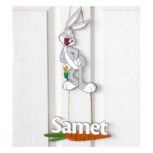 İsme Özel Tavşan Temalı Bebek Odası Ahşap Kapı Süsü