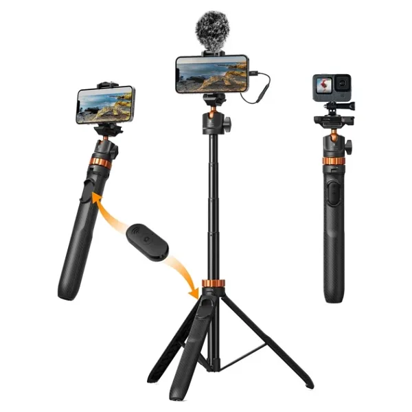 K&f Concept 158CM Bluetooth Selfie Çubuğu & Tripod - Cep Telefonları ve Aksiyon Kameralar ile Uyumlu