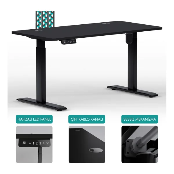 Karr Office O-Flex 180x80 cm Tek Motorlu Elektrikli Siyah Yükseklik Ayarlı Çalışma Masası