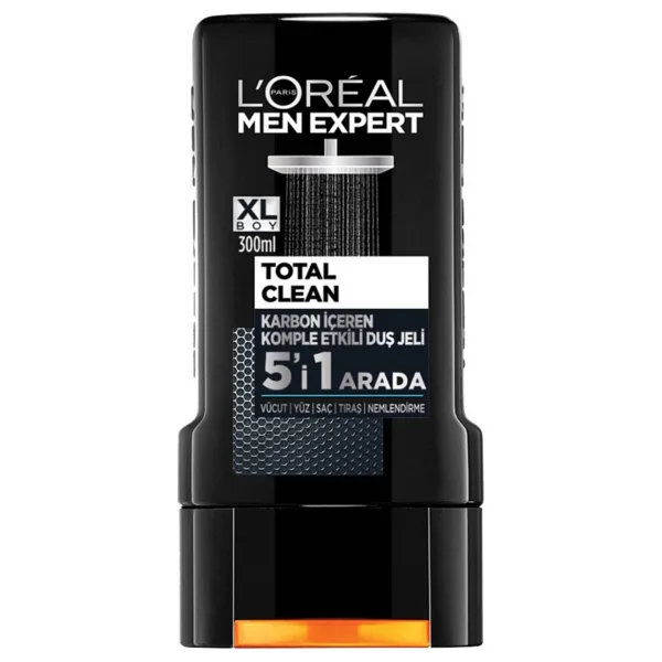 L'Oreal Paris Men Expert Total Clean 5'İ 1 Arada Kömürlü Duş Jeli 300 Ml 4 ADET