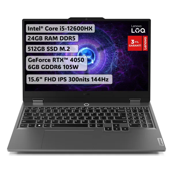 Lenovo LOQ 15IAX9 83GS00P6TR i5-12600HX 24 GB 512 GB SSD RTX4050 15.6" Full HD Gaming Laptop