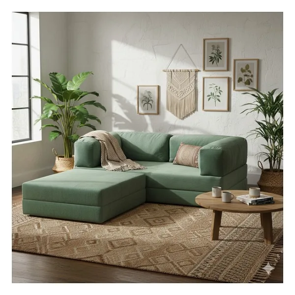 MONAMI Dechome Yeny Fitilli Kadife Köşe Koltuk 160X160 Köşe Takımı Modüler Köşe Takımı Yataklı L Koltuk Fitilli Kadife - Yeşil