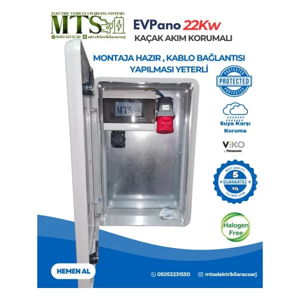 MTSevcharger 22 Kw 5/32 Vıko Pano 60 40 20 cm İP66 Seyyar Taşınabilir Elektrikli Araç Şarj Cihazı Kombinasyon Kutusu Besleme Panosu Kullanıma Hazır Dış Ortam Halogen free ve Kaçak Akım Roleli 22KW - V