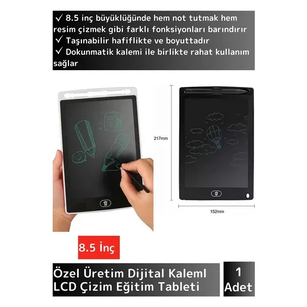 Özel Üretim Uzun Ömürlü LCD Dijital Kalemli Çocuk Çizim Eğitim Tableti Not Resim 8.5 İnç Tablet