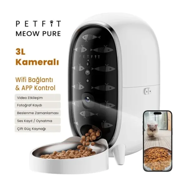Petfit Meow Pure 3 lt Kameralı Akıllı Otomatik Mama Kabı