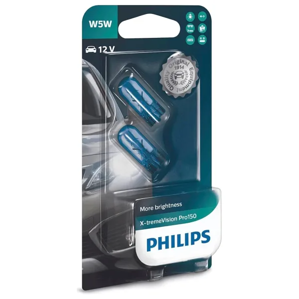 Philips T10 W5W 12V X-tremeVision Pro150 Plaka,Park Tavan Ampülü, 2'li Paket