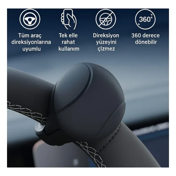 Polham Araç Direksiyon Topuzu 360 Dönebilir, Direksiyon Çizmez, Tüm Araç Direksiyonlarına Uyumlu