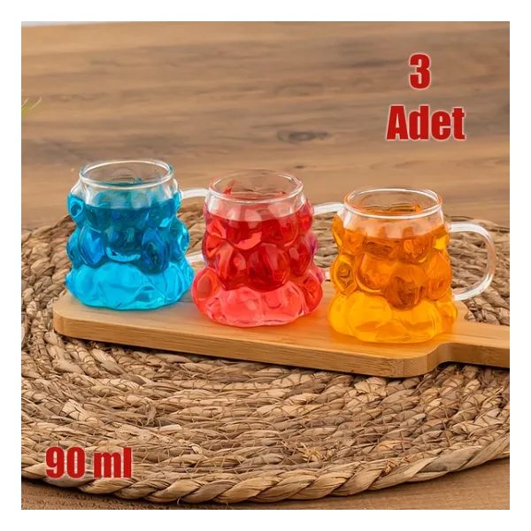 Porsima 153 Isıya Dayanıklı Borosilikat Boncuk Şekilli Cam Bardak Kahve Ve Sunum Bardağı Üzüm Bardak 3 Parça 90ml