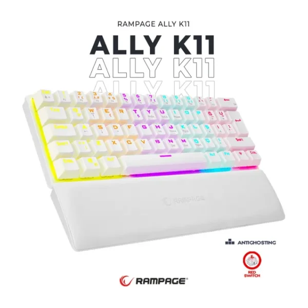 Rampage Ally K11 Beyaz TKL Red Switch Kablolu Mekanik Oyuncu Klavyesi