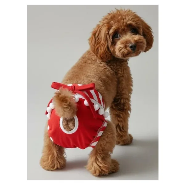 Red Frilly Dişi Köpek Regl Külotu Köpek Donu Köpek İç Çamaşırı Ayarlanabilir Bağcıklı Küçük Irklar İçin