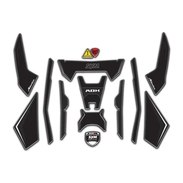 Redline Grafik SYM ADX 125 Uyumlu Tank Pad Seti Siyah Beyaz Karbon