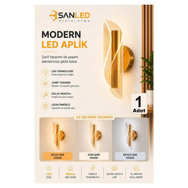 ŞANLED Dekoratif 12W İç Mekan Bronz Kasa 3 renkli Işık Modern Duvar Aplik Elektrikli 1 Adet