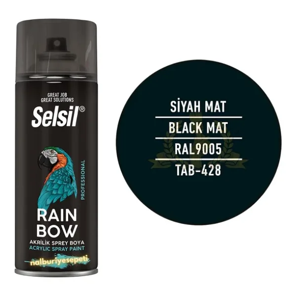 Selsil Rainbow Akrilik Sprey Boya Mat Siyah 400 Ml. - RAL9005