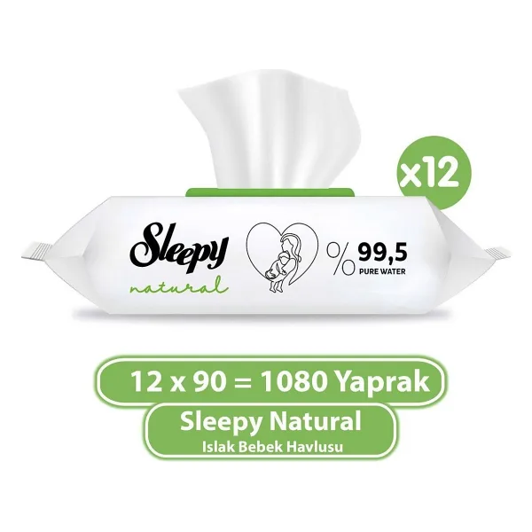 Sleepy Natural Yenidoğan 90 Yaprak 12'li Paket Islak Mendil