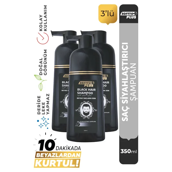 Softto Plus Saç Siyahlaştırıcı Anında Etkili Doğal Görünümlü Şampuan 350 Ml X 3 - yok