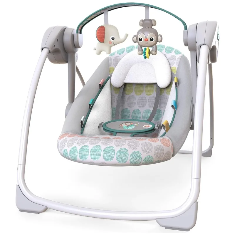 Starts Bebek Salıncağı, Uyarlanabilir Hız, Kumaş Oyuncaklar, Müzik, Çıkarılabilir Oyuncak Barı, 0-9 Ay 3-9 kg (Tuhaf Vahşi) ile Portatif Otomatik 6 Vitesli