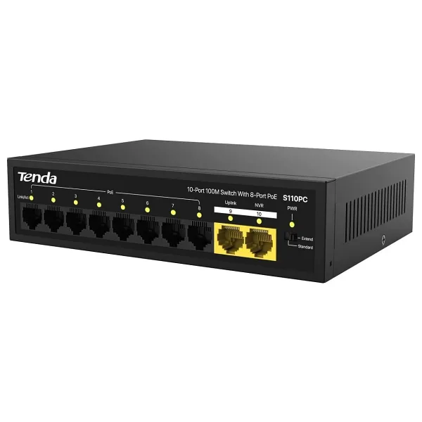 TENDA S110PC 10 PORT 10/100 8 PORT POE 2 PORT UPLINK 80W YONETILEMEZ DESKTOP SWITCH