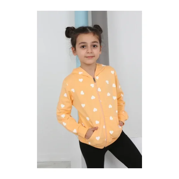 Toontoy Kız Çocuk Komple Kalpli Baskılı Hırka