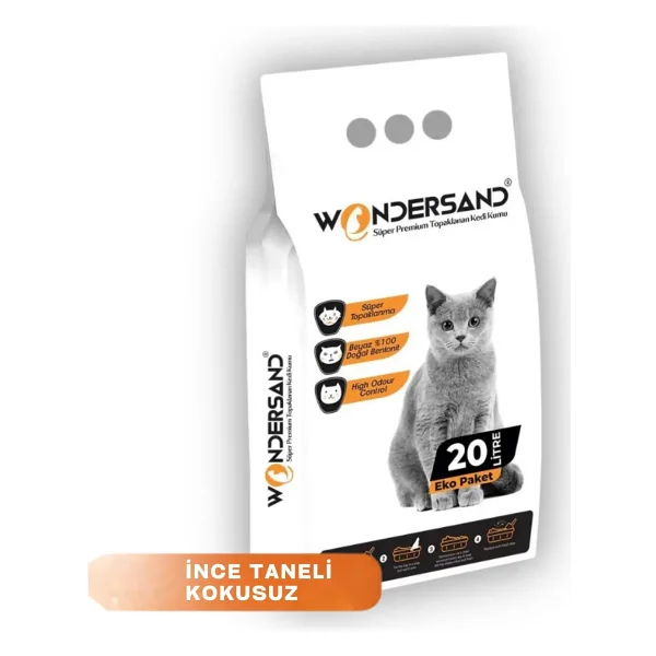 Wondersand Kokusuz İnce Taneli 20 lt Beyaz Bentonit Kedi Kumu
