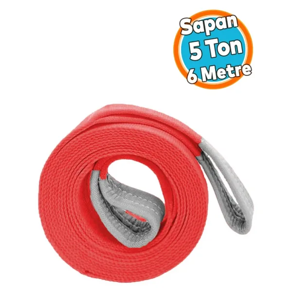 Yük Kaldırma Sapan Polyester Spanzet 5 Ton 6 Metre Kırmızı Sağlam Taşıma İndirme Araç Çekme Halat