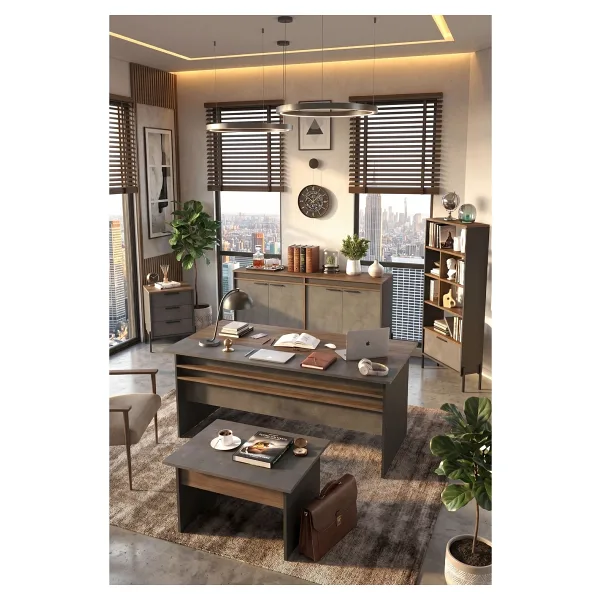Yurudesign Vista ABCDE Ofis Büro Masa Takımı Kahve-Beton-Antrasit VS9-CGA