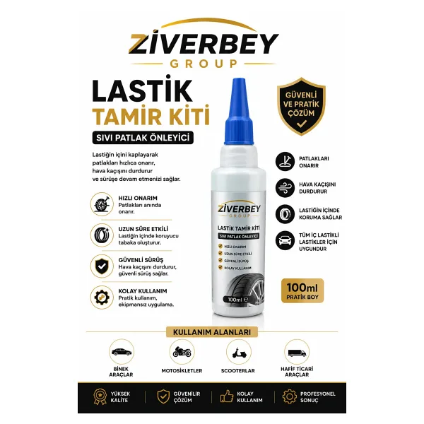 ZİVERBEY Lastik Tamir Kiti 100 ml Sıvı patlak önleyici