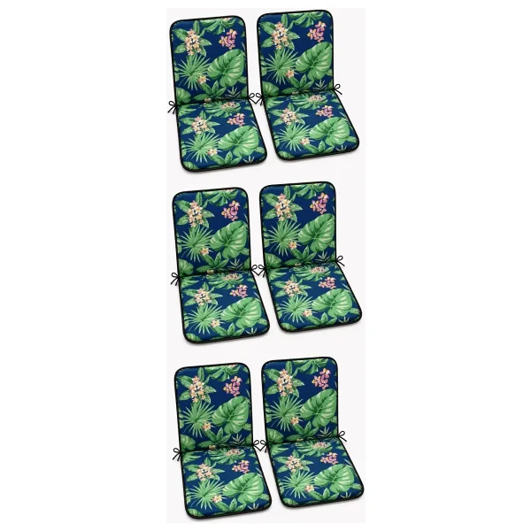 6 Adet Rattan Arkalıklı Sandalye Minderi (Kalınlık 4cm)-Tropikal Yeşil