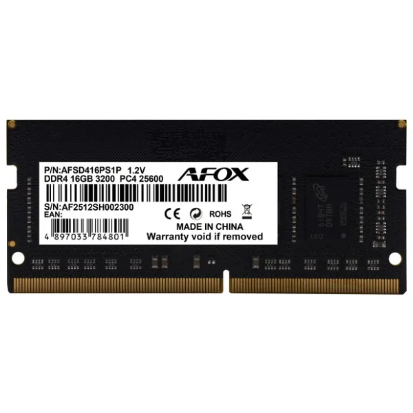 AFOX AFSD416PS1P DDR4 16GB 3200MHZ CL22 SODIMM 1.2V Notebook Ram