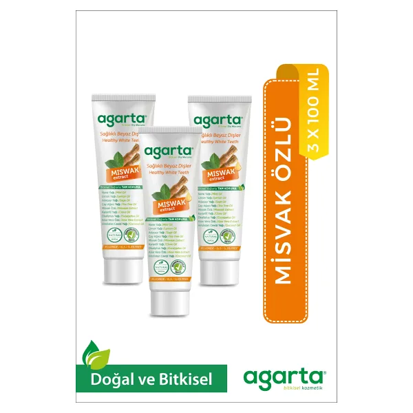 Agarta Doğal Misvak Özlü 100 ml 3 Adet Florürsüz Diş Macunu