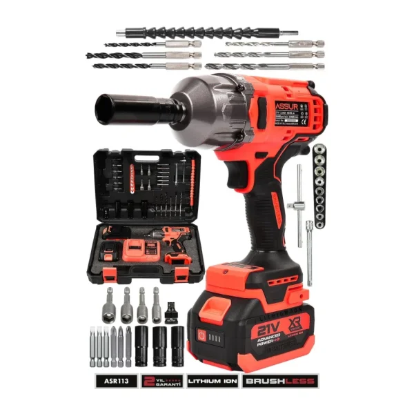 Assur 800 Nm Torklu 32 Parça 21v Çift Akülü 1/2 Şarjlı Somun Sıkma Sökme Makinesi