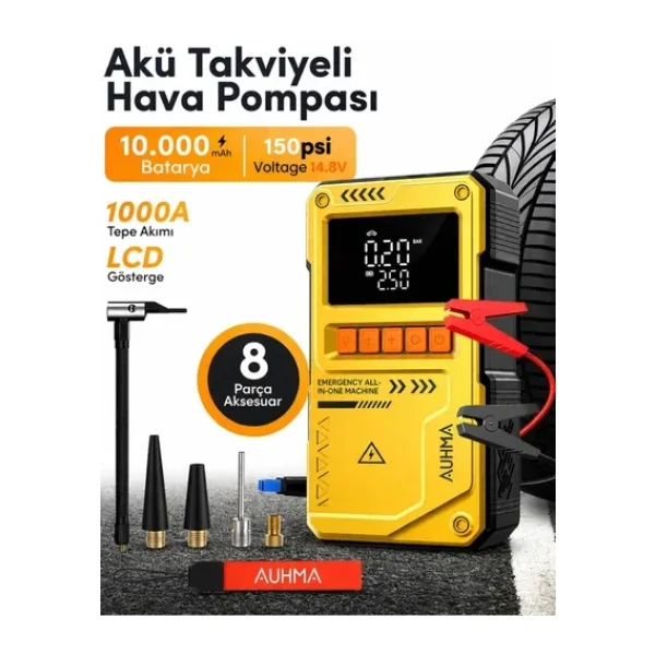 Auhma A8822 4in1 Jump Starter Hava Kompresörlü Akü Takviye Cihazı