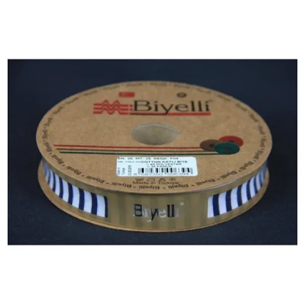 Biye Kalın Çizgili Katlı F04 Lacivert 2 Cm 25 Metre %65 Koton %35 Polyester